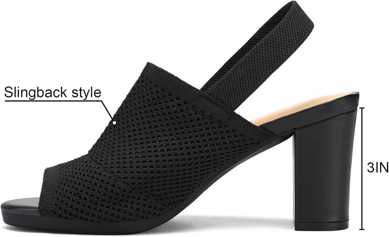 mysoft Women's Knit Chunky Block High Heels Elastic Slingback Open Toe 3 Inch Heeled Sandals - Image 2